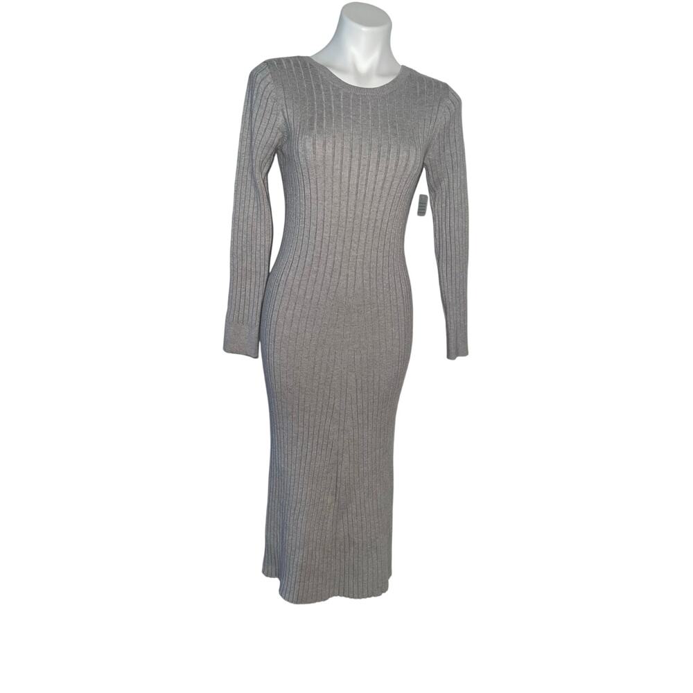 WAYF BFF collection women’s New grey ribbed long sleeve dress with side slit